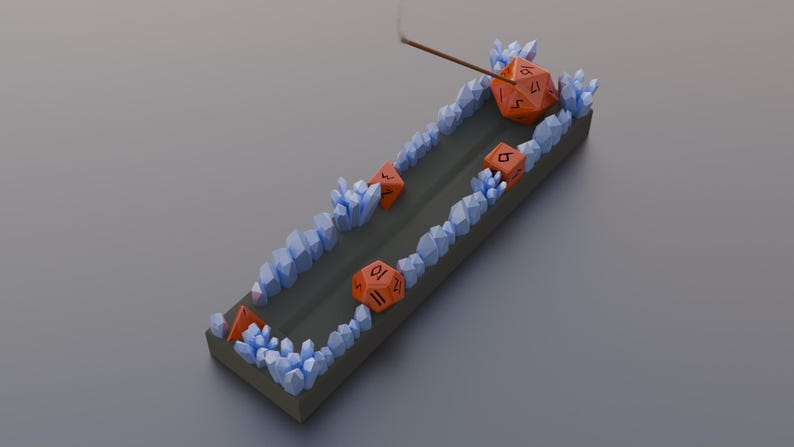Elevate your space with this unique, 3D-printable incense holder designed for tabletop gamers and fantasy lovers alike. This STL file features an intricately detailed incense holder adorned with gaming dice and mystical crystals.