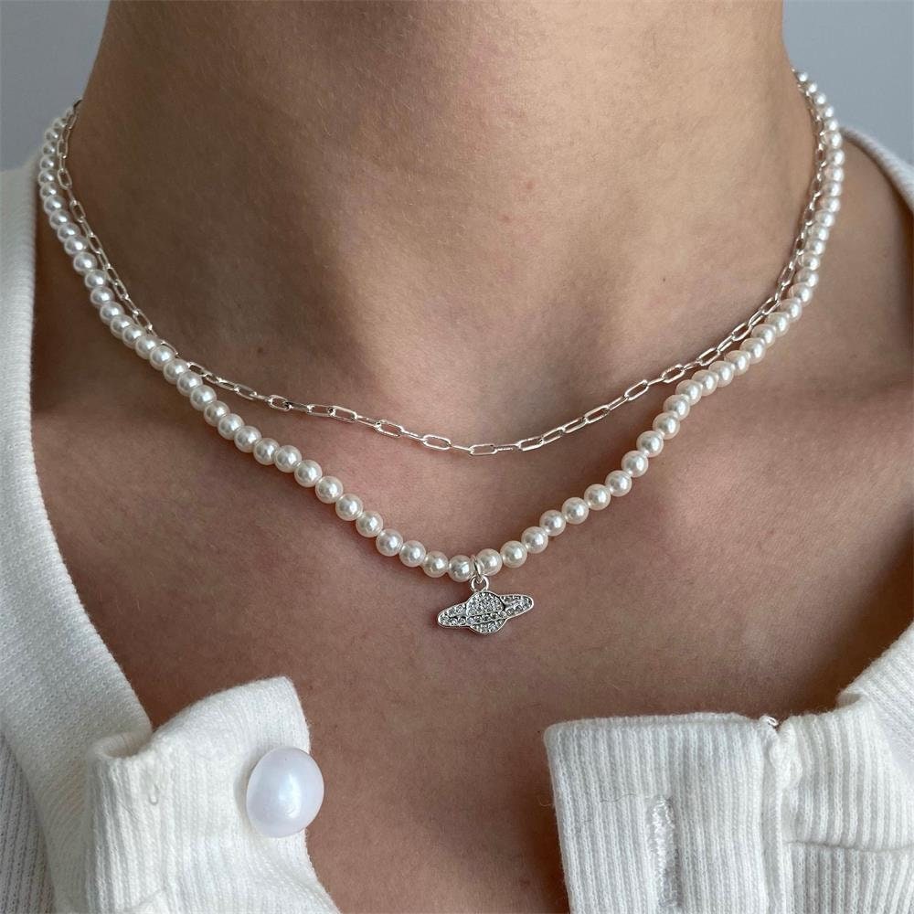 Saturn Pearl Necklace Etsy Australia