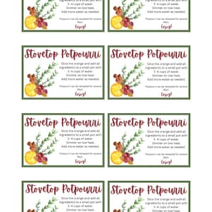 Étiquette-cadeau Pot-pourri pour cuisinière | Étiquette cadeau téléchargeable | Pot-pourri de Noël sur la cuisinière