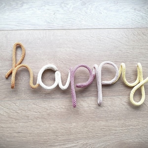 Lettering happy made of wool name plate door sign personalized knitted name gift birthday school bag Advent calendar Christmas Easter