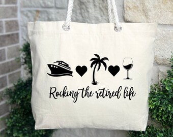 Rocking the Retired Life Tote Bag, Retirement Bag, Cool Retirement Bag Gift, Grandma Gift Tote Bag, Grandpa Gift Bag, Retirement Gift Bag