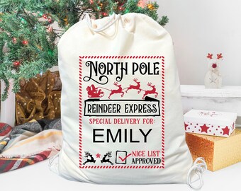 Personalized Santa Sack, Special Delivery North Pole Reindeer Express, Christmas Present Sack, Santa Delivery Pack, Custom Santa Sack  Gift