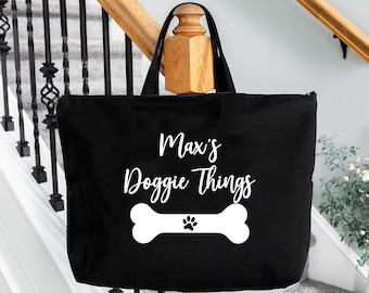 Doggie Things Bag, Custom Dog Tote Bag, Custom Pet Name Bag, Personalized Dog Tote Bag, Dog Toys Tote Bag, Dog Park Bag, Gift for Dog Mom