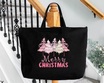 Christmas Pink Tree Bag, Merry Christmas Bag, Christmas Gift Bag, Christmas Gifts for Women, Christmas Gift, Merry Christmas Trees Gift Bag