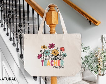 Personalized Teacher Tote Bag, Floral Teacher Tote Bag, Teacher Gifts, Custom Teacher Bag, Back to School Gift, Teacher Appreciation Gift