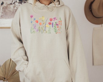 Flowers Hoodie, Wildflowers Hoodie, Vintage Flower Hoodie, Floral Gift Hoodie, Boho Floral Clothing, Gift For Her Hoodie, Flowers Sweatshirt