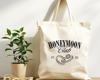 Personalized Honeymoon Newlyweds Tote Bag, Just Married Beach Bag, Custom Honeymoon Canvas Bag, Honeymoon Club, Couple Travel Gift