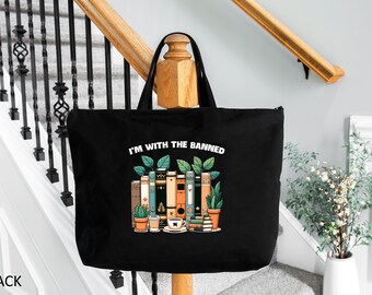 I'm With The Banned Tote Bag, Banned Books Gift Bag, Gift for Book Lovers, Reading and Librarian Tote Bag, Book Lovers Bag, Library Tote Bag