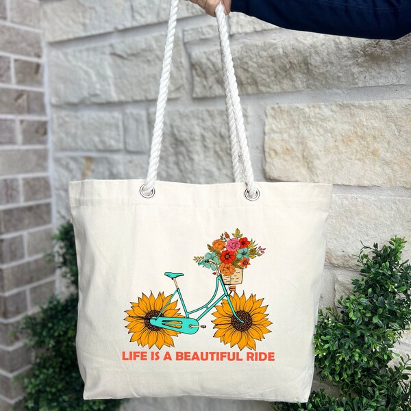 Flower Lover Bag, Flower Lady, Bicycle Gift, Cyclists Gift, Wedding Gift, Floral Gift Bags, Tote Bag Aesthetic, Shopping Bag, Reusable Bag