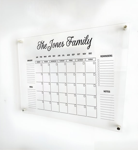 Large Acrylic Calendar, Personalized, Dry Erase Monthly Acrylic