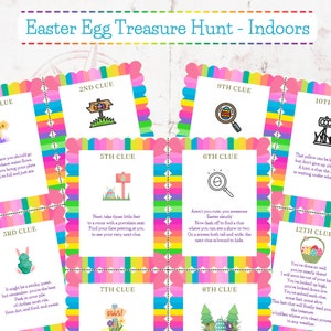 Indoor Easter Egg Hunt | Easter Treasure Hunt | Easter Scavenger Hunt | Easter Activity for Kids | PDF Printable | Easter Riddles