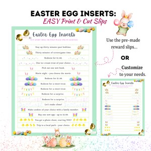Druckbare Ostereiereinsätze | Osterei Belohnungsbelege | Eierfüller ohne Süßigkeiten | Ostern Printable | PDF | Sofortiger digitaler Download