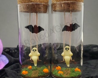 Adopt Pet Ghost in a Jar Pumpkin Patch - Halloween Decoration - Spooky Cute - Glow in the Dark