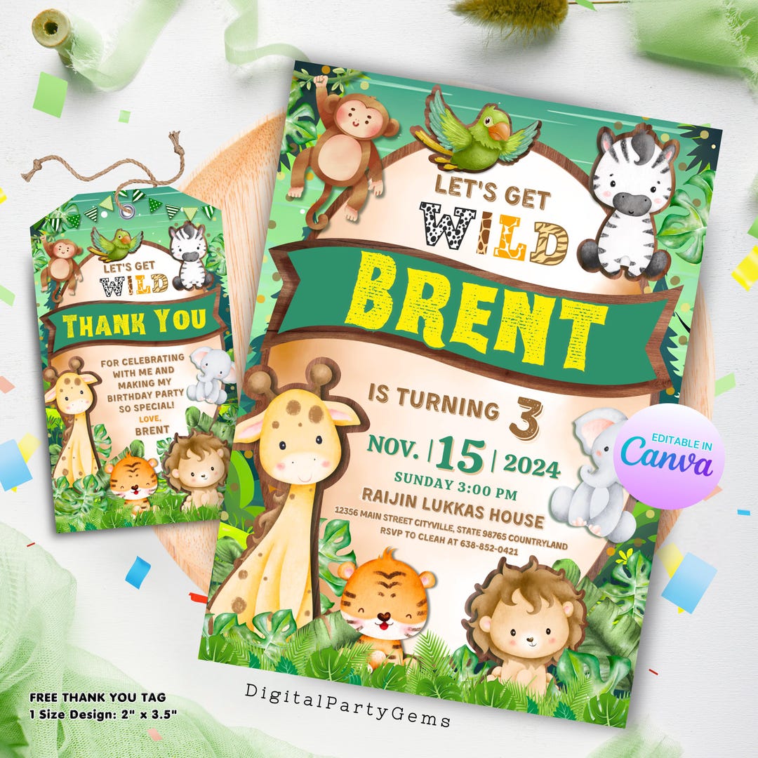 Safari Invitation Jungle Animals Theme Party Invite Editable Safari ...