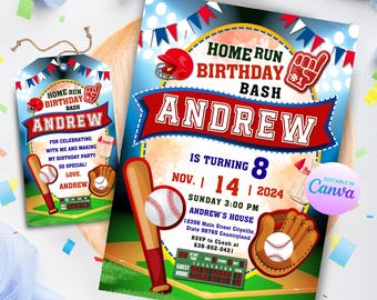Baseball Birthday Invitation Baseball Theme Party Invite Editable Template Baseball Thank You Tag Boy Sport Party Printable Instant Download