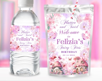Pixie Fairy Bottle Wrapper and Juice Label Magical Whimsical Enchanted Party Favors Label Editable Birthday Favors Printable Template GA4