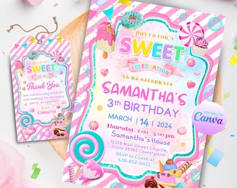Candy Land Sweet Birthday Invitation Candies Theme Party Invite Editable Template Instant Download  Sweet Celebration Printable Invitation