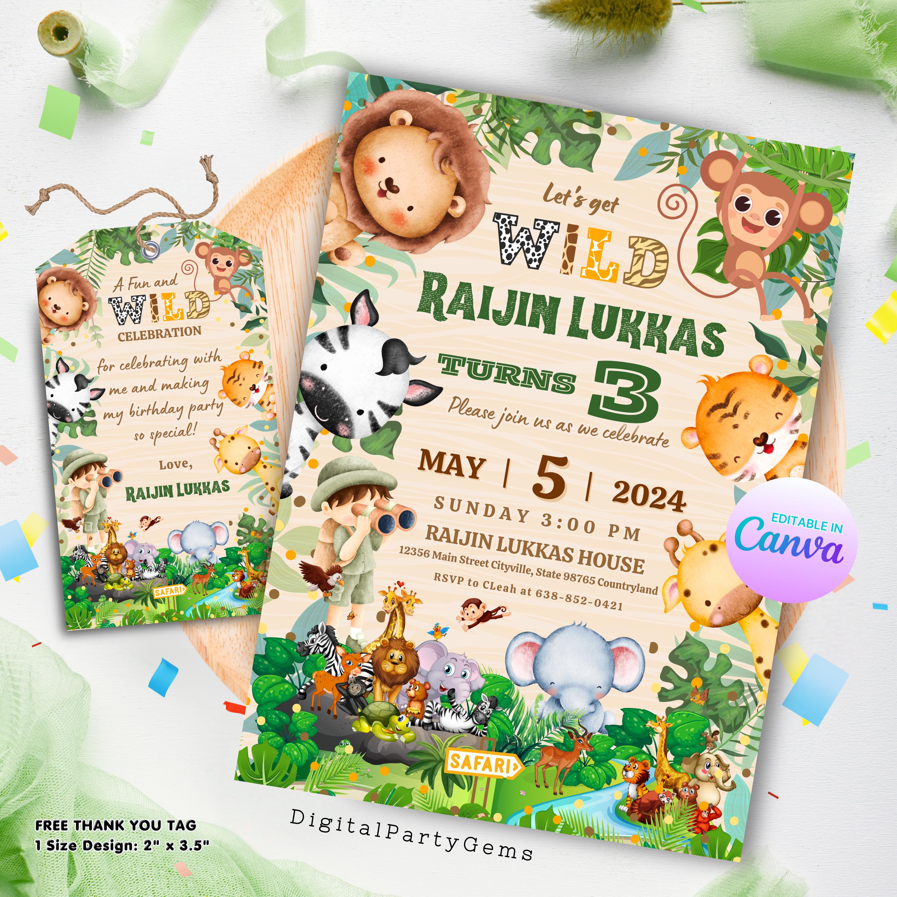 Safari Invitation Jungle Animals Theme Party Invite Safari Thank You ...
