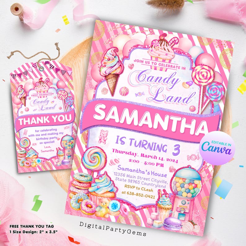 Candyland Birthday Invitation Sweet Candies Theme Party Invite ...