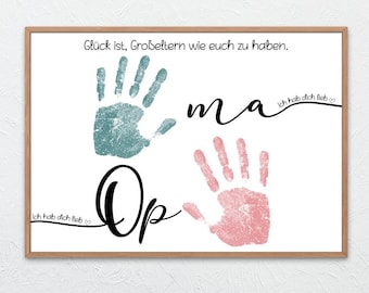 Handprint child, gift idea grandparents, DIY gift, personalized gift child, gift for grandma and grandpa birthday, Easter gift