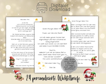 Wichtelbriefe zum Ausdrucken, personalisierte Wichtelpost, Weihnachtswichtel, Wichtel Adventskalender für Kinder