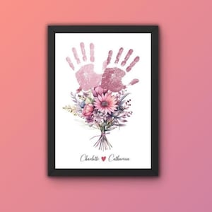Handprint child flowers, gift grandma, personalized gift child, gift idea grandma birthday, handprint bouquet grandma