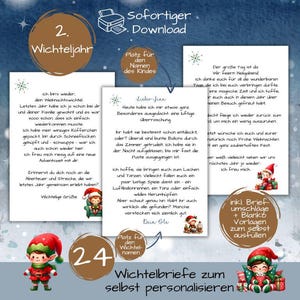 Peut inclure: Téléchargement numérique de papeterie sur le thème de Noël. L'image comprend des illustrations d'elfes, du texte décoratif et des modèles de lettres personnalisées. Le design intègre des flocons de neige et des éléments festifs.