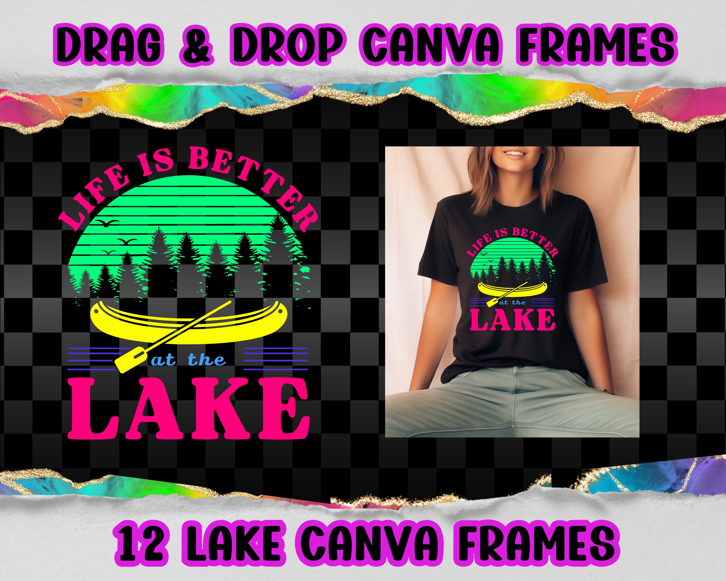 Summer Canva Frames, Lake DIY Canva Frame Templetes, Easy Drag and Drop ...