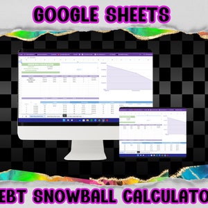 May include: A screenshot of a Google Sheets spreadsheet with a debt snowball calculator. The spreadsheet includes a chart showing the progress of debt repayment over time. The text "DEBT SNOWBALL CALCULATOR" is displayed at the bottom of the image.