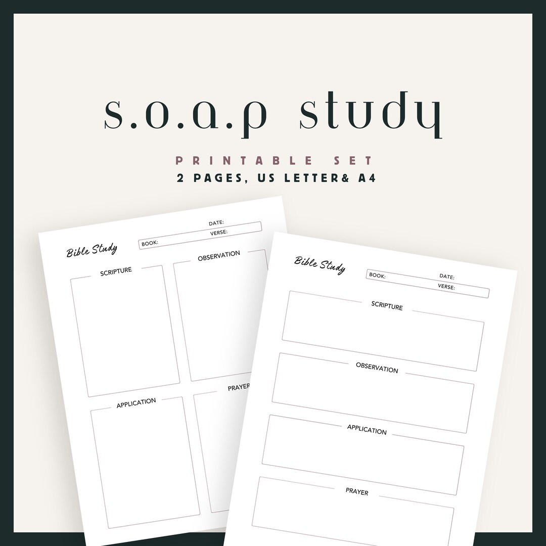 SOAP Method Bible Study Printable Set Minimalist S.O.A.P Etsy