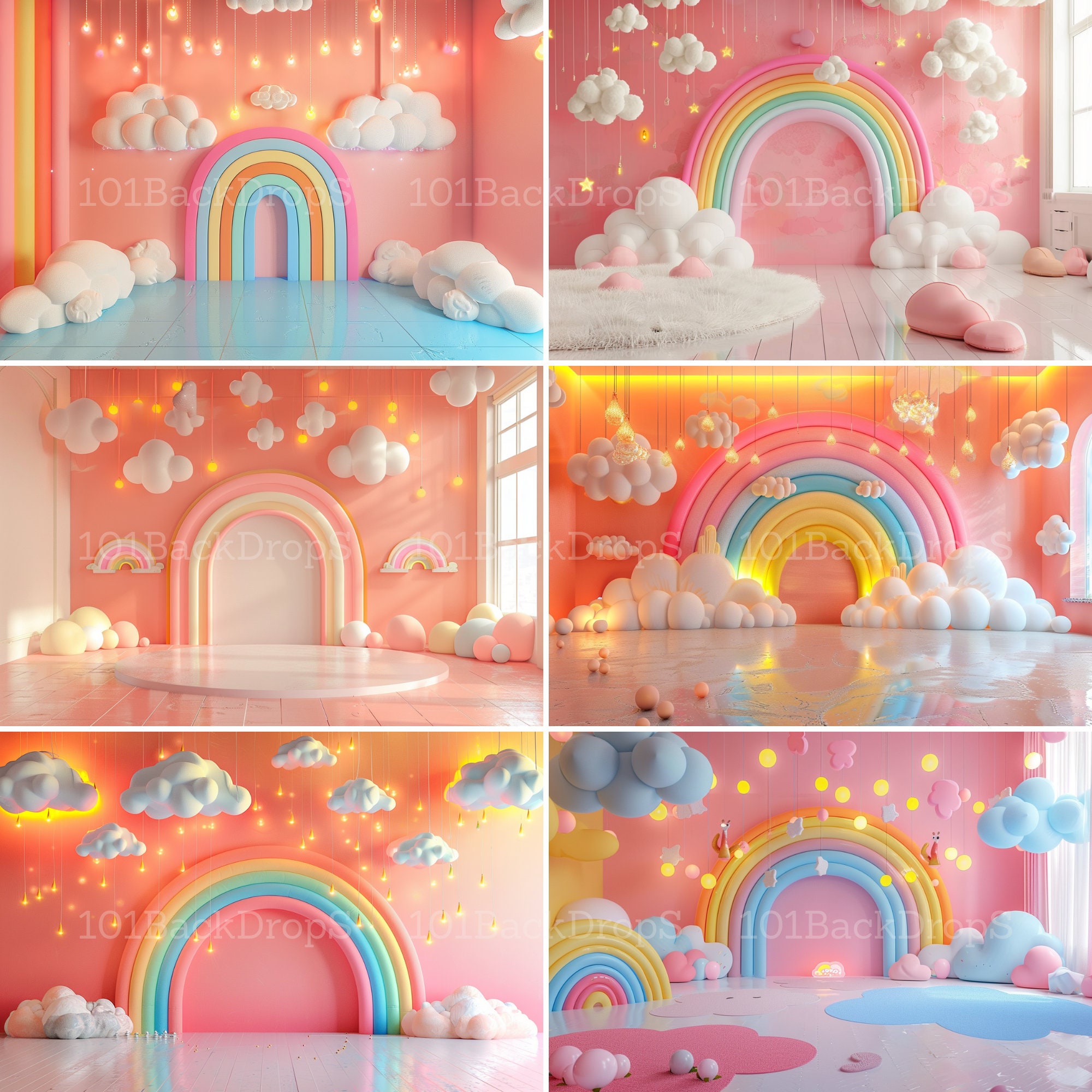 Bundle of 31 Rainbow Canvas Digital Backdrops, Child Photography Studio ...