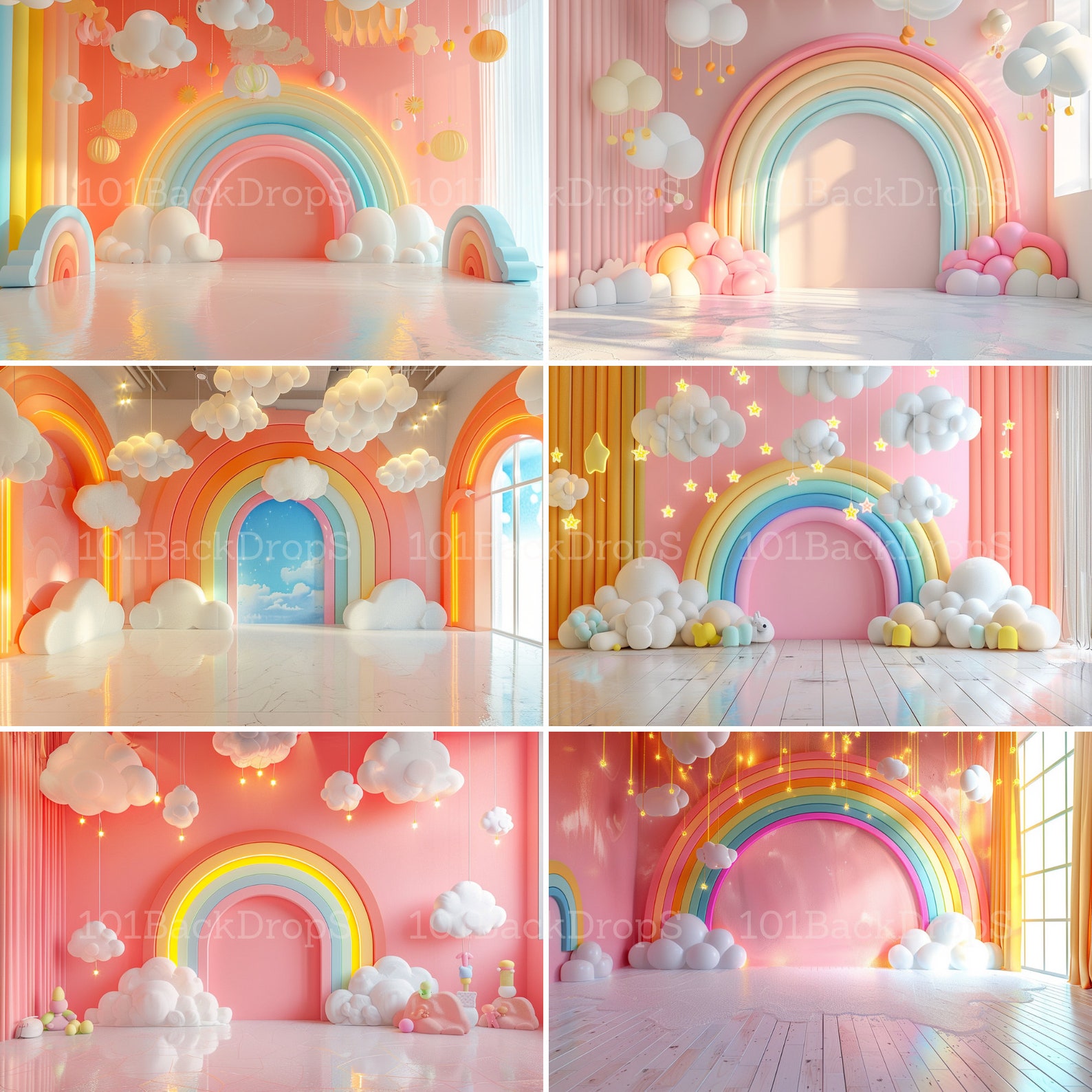 Bundle of 31 Rainbow Canvas Digital Backdrops, Child Photography Studio ...