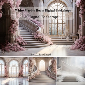 30 White Marble Room Digital Backdrops, Maternity Wedding Portrait Digital Overlays, Studio Photography Digital Background