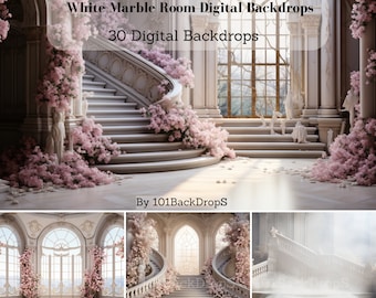 30 White Marble Room Digital Backdrops, Maternity Wedding Portrait Digital Overlays, Studio Photography Digital Background