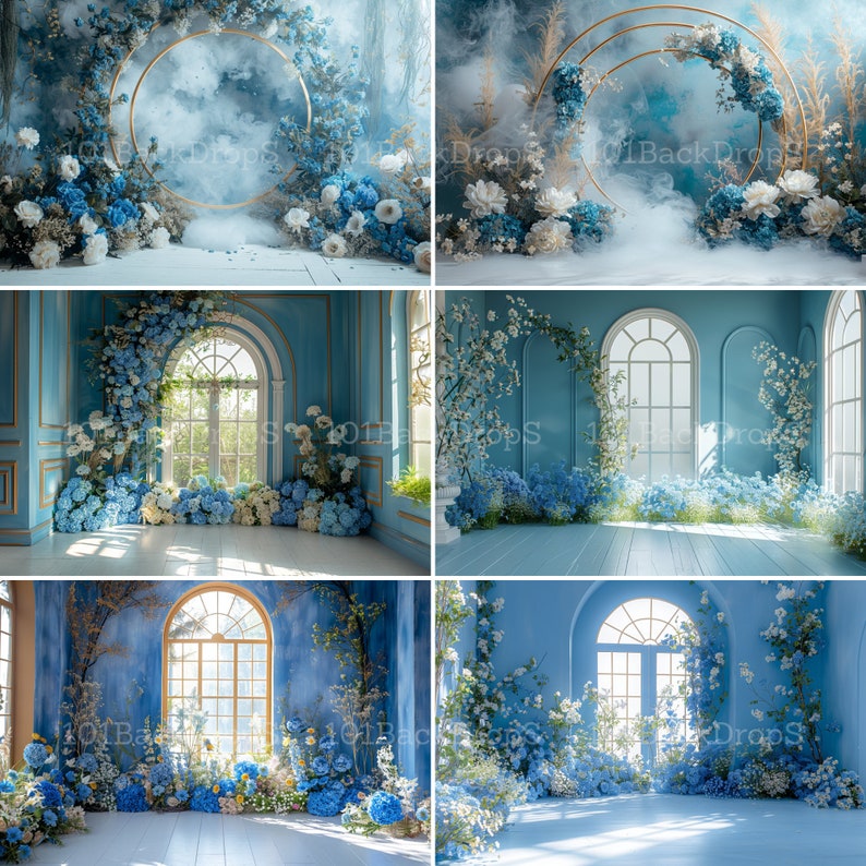 50+ Maternity Digital Backdrop Floral Maternity Backdrop Blue Digital ...