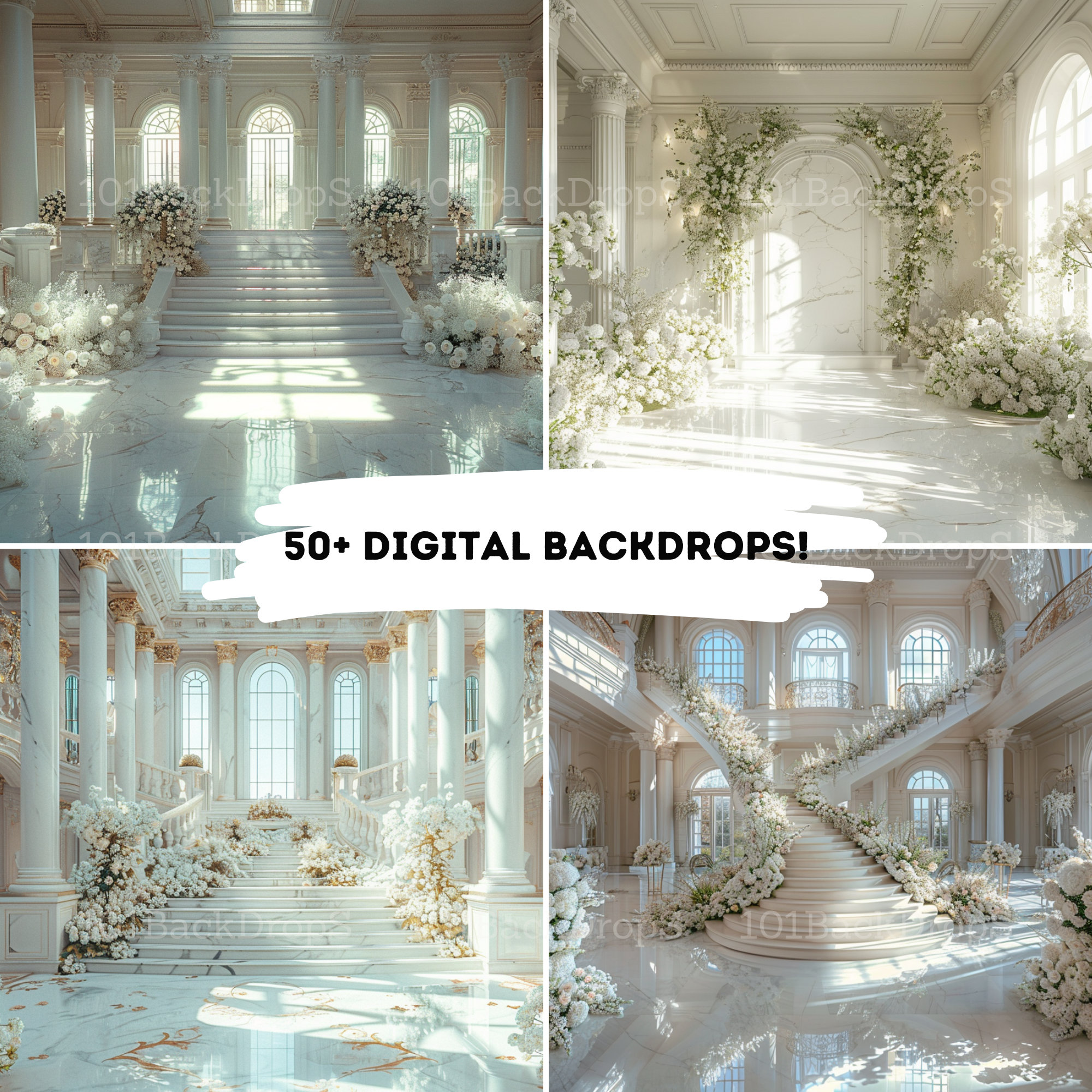 White Marble Room Digital Backdrops, Maternity Wedding Portrait Digital ...