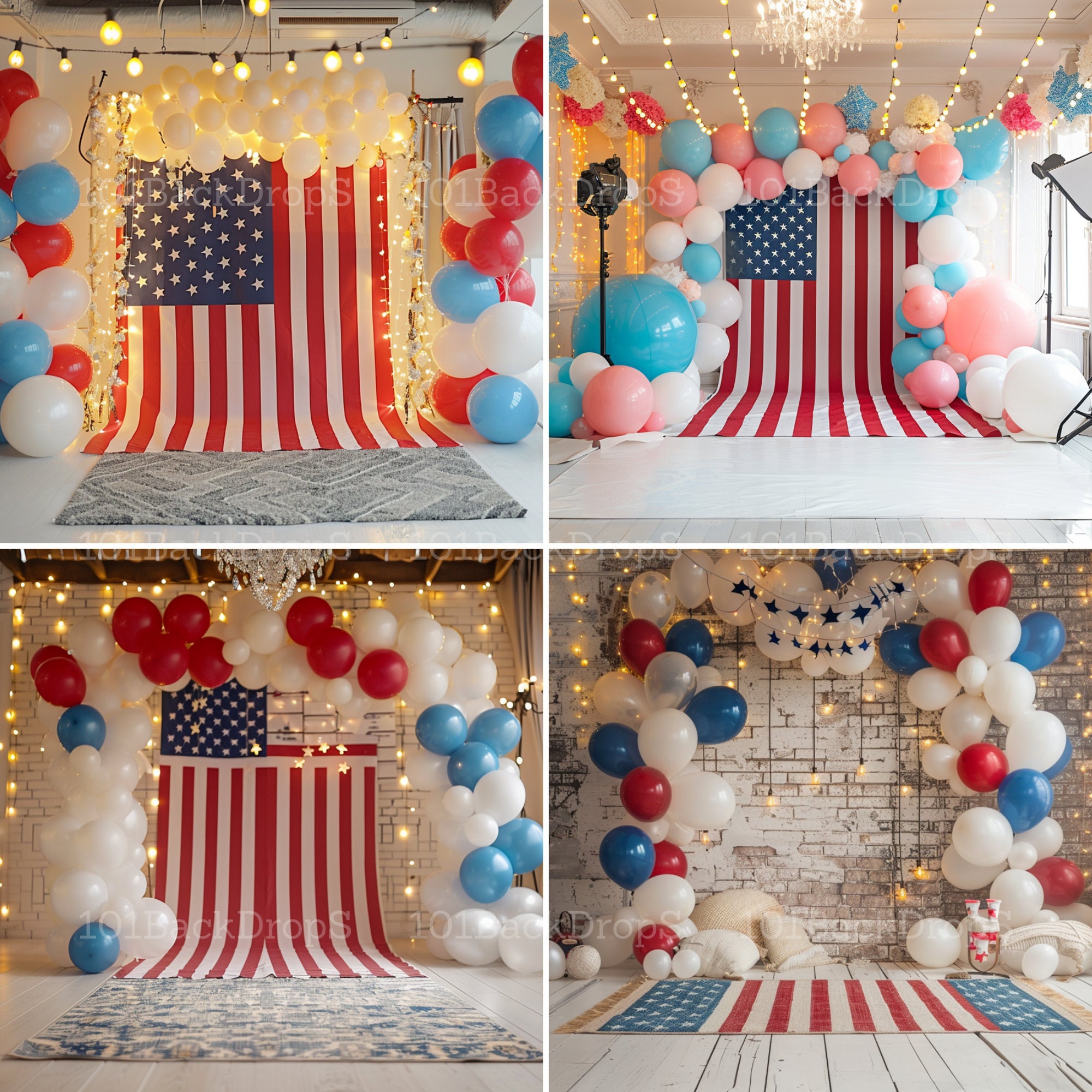 4th of July Digital Backdrops, Stars and Stripes Decor, Studio Photo backdrops, Photoshop Overlays, Balloon Backdrop, Maternity backdrop