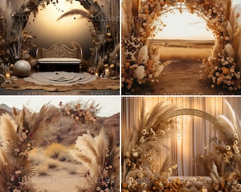 29 Boho Floral Digital Backdrops do fotografii kompozytowej, tła ślubnego, nakładek na tło ciążowe, tła Chiara Arch