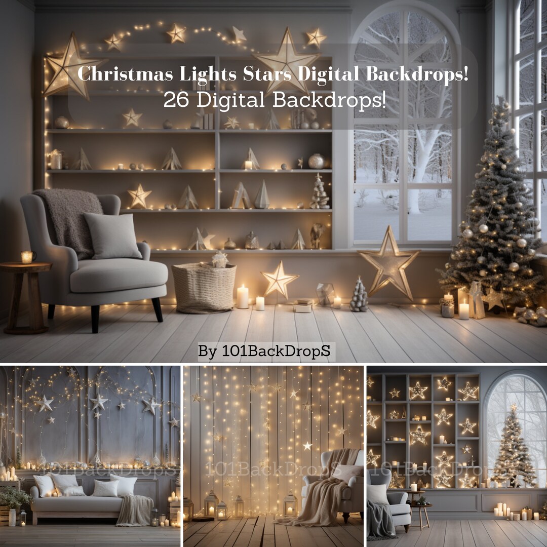 Christmas Lights Stars Digital Backdrops, Studio Backdrops Holiday ...