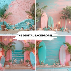 Sommerlicher digitaler Hintergrund für Kinder, Kinderfotografie, Surfhintergrund, floraler Sommerhintergrund, Strandfotografie, Strandhintergrund, Sonnenblumen