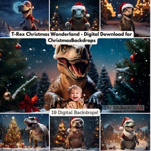 19 T-Rex kerst CG digitale achtergronden, kerstdinosaurus, grappige kerst, humoristische dino, T-Rex feest, dinosauruscadeaus, TikTok