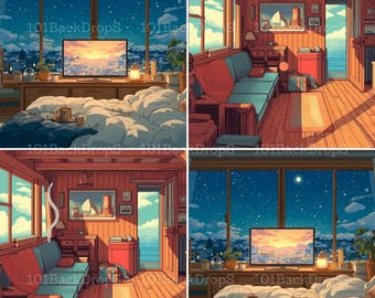 Pętla tła BlueDream Vtuber – animowana, przytulna nakładka Lofi Twitch – atmosfera pokoju streamingowego z niebieskim blaskiem – pobieranie cyfrowe