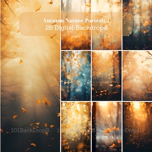 25 Autumn Nature Portrait Backdrops, Digital Fall Photo Editing Backgrounds, Photographer Pack with Yellow and Orange Foliage