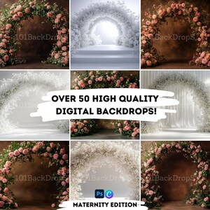 Whimsical White Elegance Digital Overlay Bundle - 50+ Maternity & Dance Backgrounds - Boho Floral Walls, White Elegant Panels
