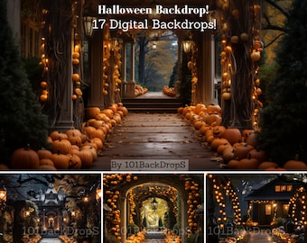 Halloween Backdrop Digital, Bundle Halloween Horror Background, Photography Composite, Printable Set