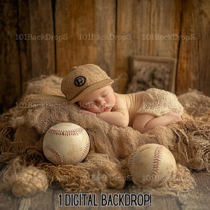 Charming Baseball Cradle – Digital Newborn Photography Backdrop for Fine Art Compositions & Creative Overlays