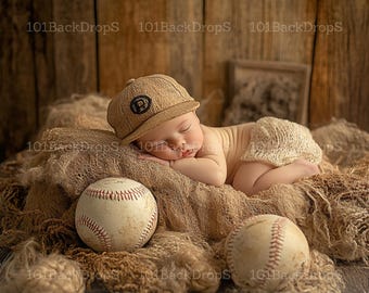 Charming Baseball Cradle – Digital Newborn Photography Backdrop for Fine Art Compositions & Creative Overlays