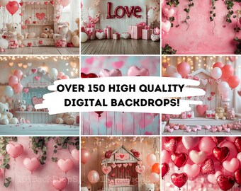 Valentine’s Day Backdrop Mega Bundle - 150+ High-Quality Scenes for Photoshoots - Love Bears, White Curtains & More