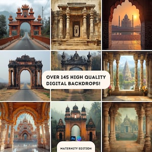 Mystic Maharaja Digital Backdrop Bundle - 140+ indische Bögen, Mutterschafts-Hintergründe, arabische Raumszenen & Hochzeit-Overlays Sofort-Download