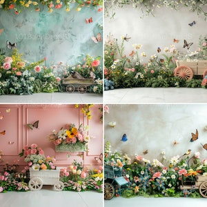 Bündel von 22 Frühling Whimsy digitalen Kulissen, Ostern Foto Requisiten, Baby Fotografie digitaler Hintergrund, Mini Session, Cake Smash